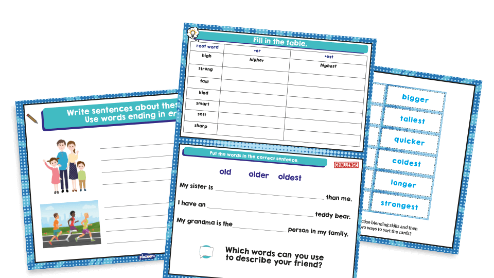 image of -er and -est Suffix Year 1 Grammar Worksheets Lesson Pack