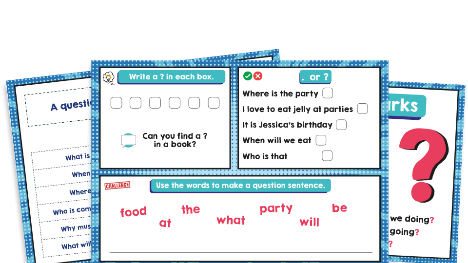 image of Year 1 Question Marks Grammar Worksheets Lesson Pack