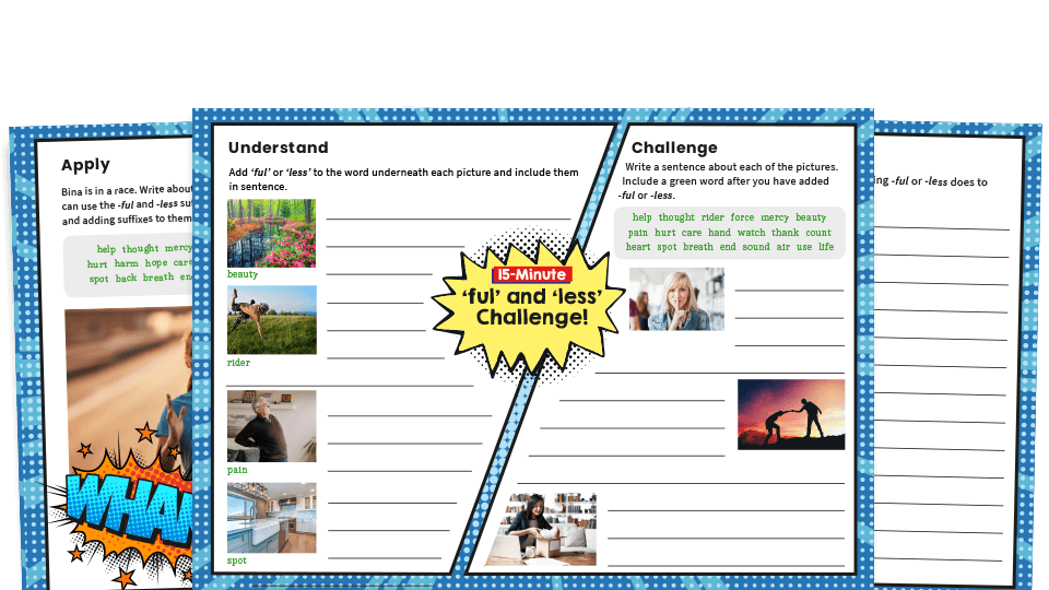 image of -ful and -less Year 2 Suffix Worksheets