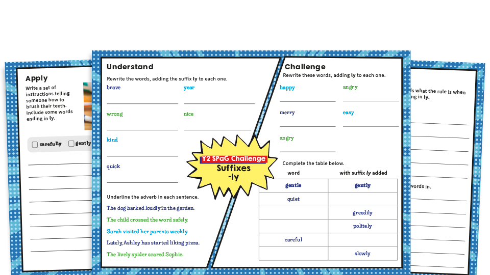 image of -ly Suffix Year 2 SPaG Worksheets