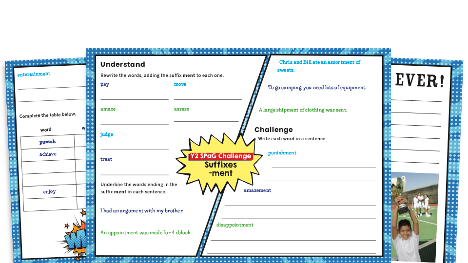 image of -ment Suffix Year 2 SPaG Worksheets Mat