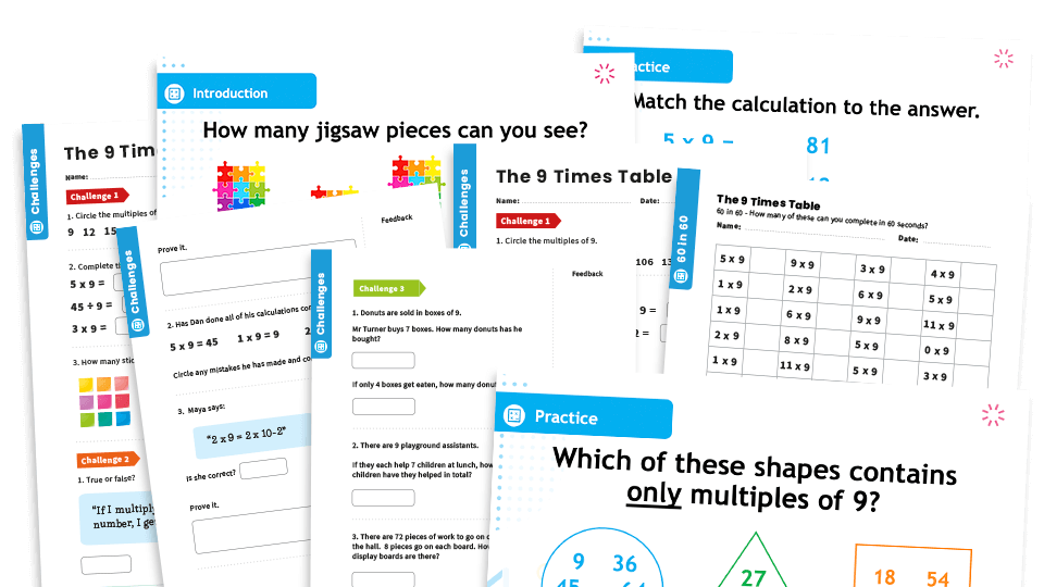 image of 9 Times Table Teaching and Revision Pack