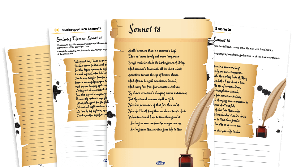 image of Shakespeare KS2 Poems (Year 5 and Year 6): Sonnets – Poetry Analysis and Writing Worksheets