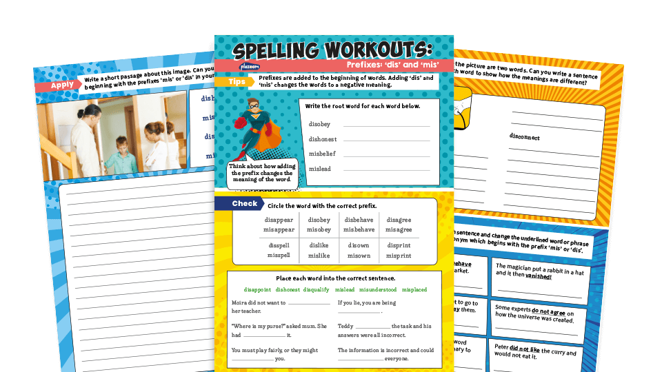 image of dis- and mis- Prefixes Year 3 and 4 Spelling Worksheets