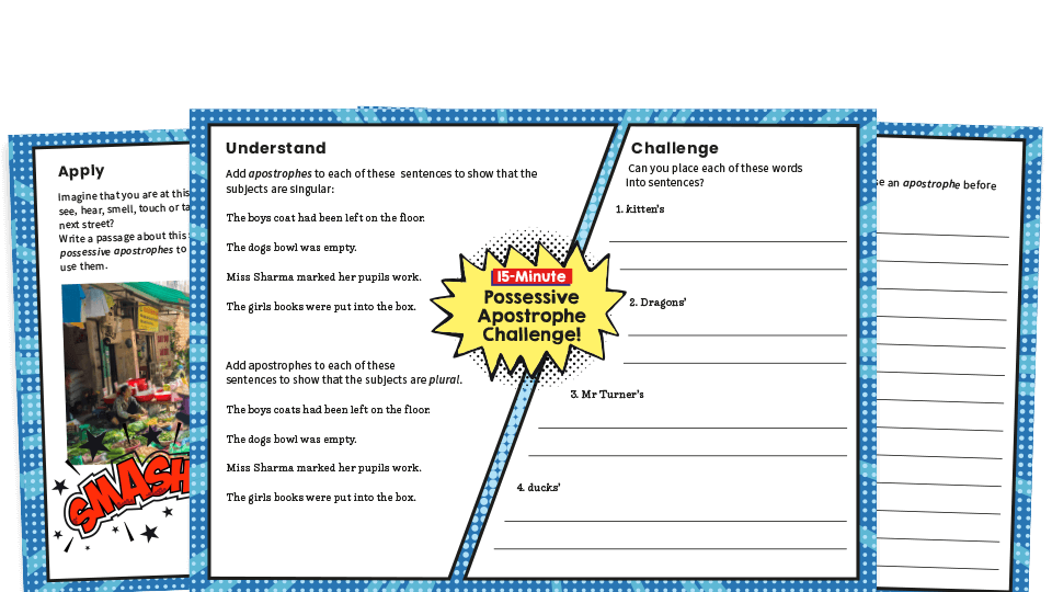 image of Possessive ‘s’ Year 4 Apostrophe SPaG Worksheets