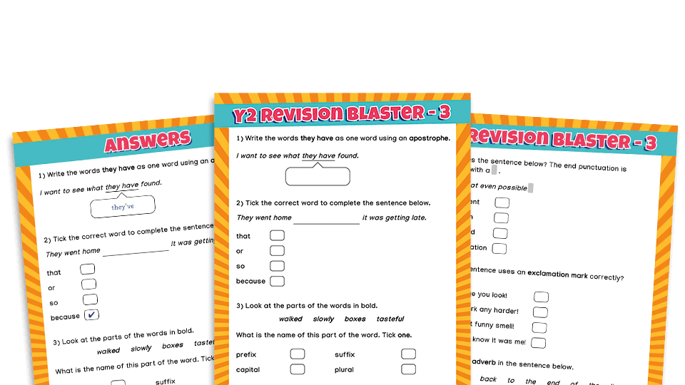 image of KS1 SATs papers: SPaG Worksheets – Revision Blaster: Pack 3 of 10