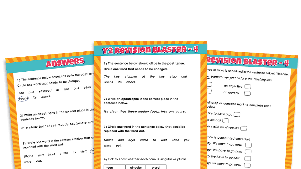 image of KS1 SATs papers:  SPaG Worksheets – Revision Blaster: Pack 4 of 10