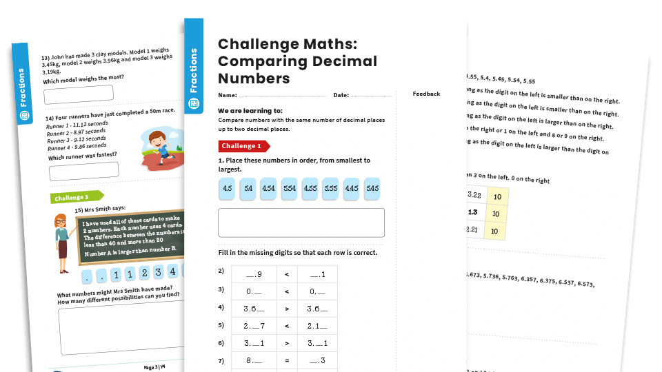 image of Comparing Decimal Numbers: Year 4 – Fractions – Maths Challenge