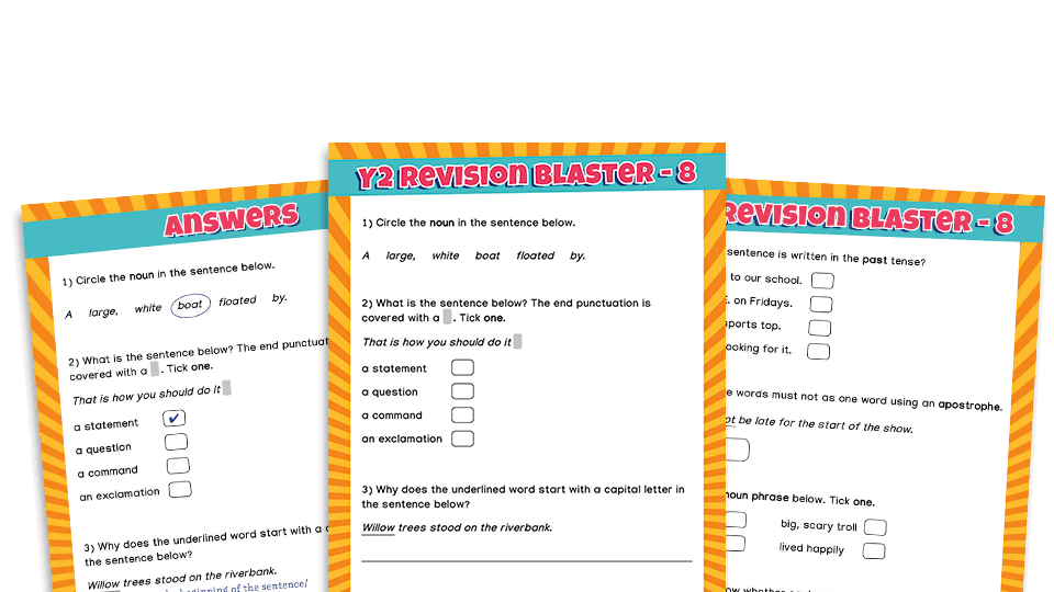 image of KS1 SATs Papers: SPaG Worksheets – Revision Blaster: Pack 8 of 10