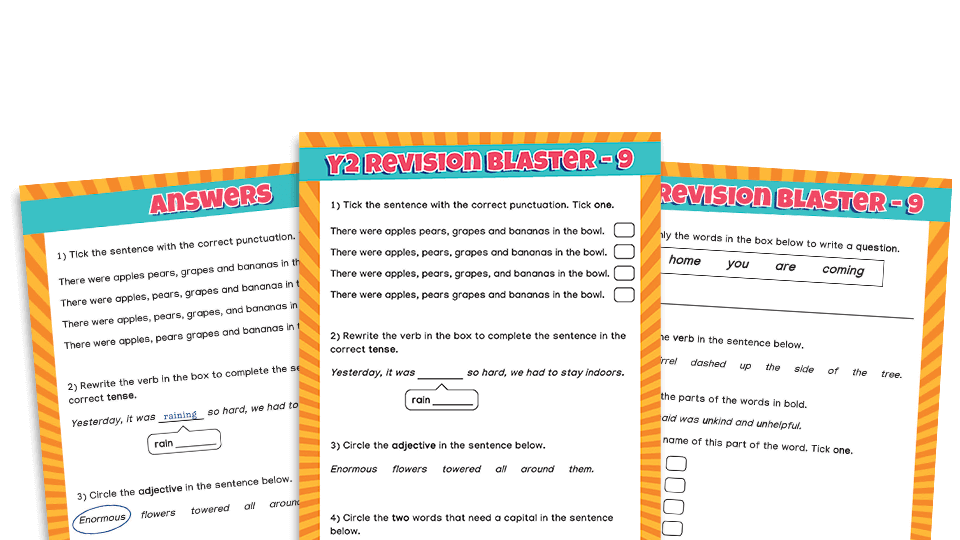 image of KS1 SATs Papers: SPaG Worksheets – Revision Blaster: Pack 9 of 10