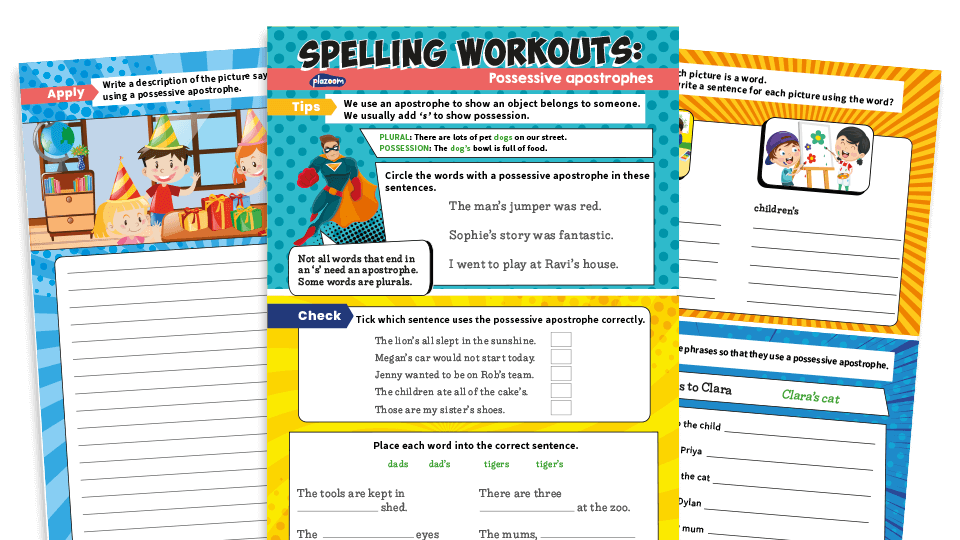 image of Year 2 Possessive Apostrophe Spelling Worksheets Pack