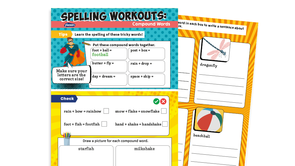 image of Year 1 Compound Words Spelling Worksheets