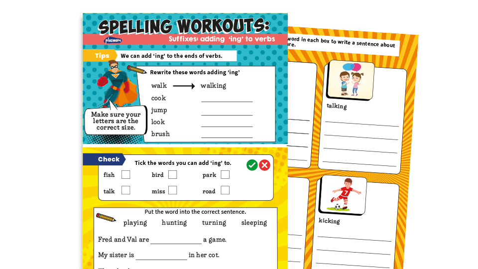 image of -ing Suffix Year 1 Spelling Worksheets