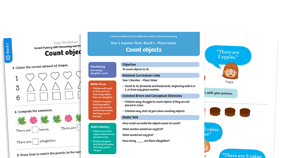 image of White Rose Maths: Year 1 Autumn Term – Block 1: Count objects maths worksheets