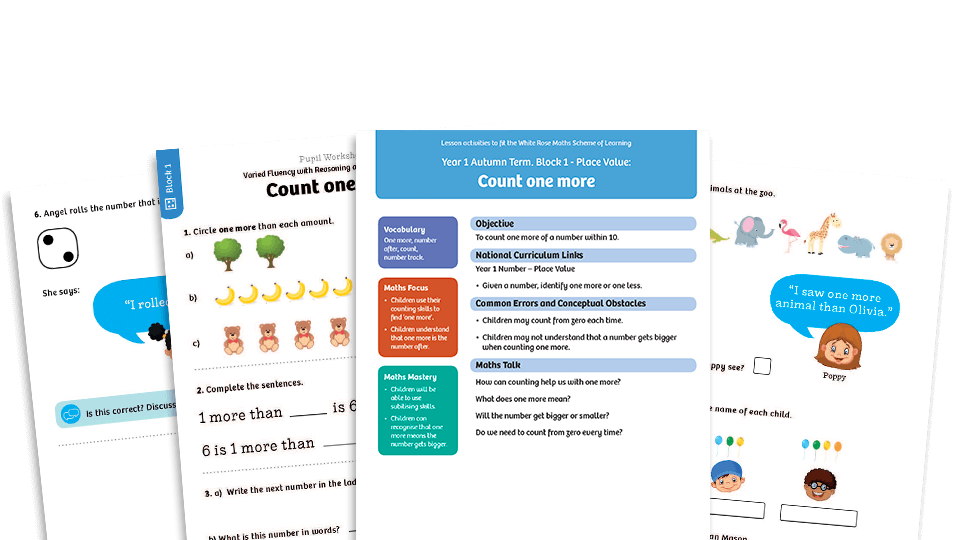 image of White Rose Maths: Year 1 Autumn Term – Block 1: Count one more maths worksheets