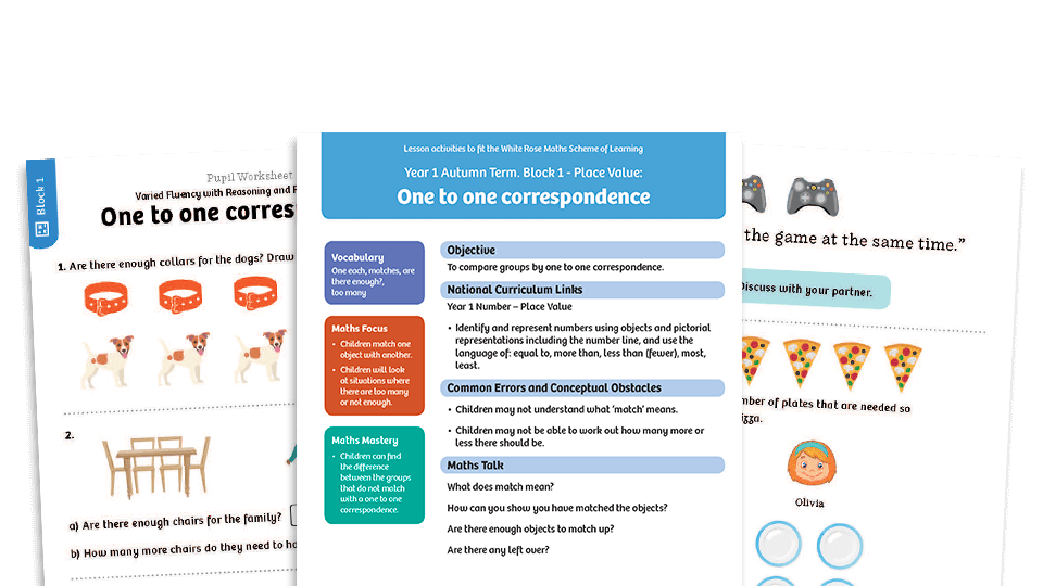 image of White Rose Maths: Year 1 Autumn Term – Block 1: One to one correspondence maths worksheets