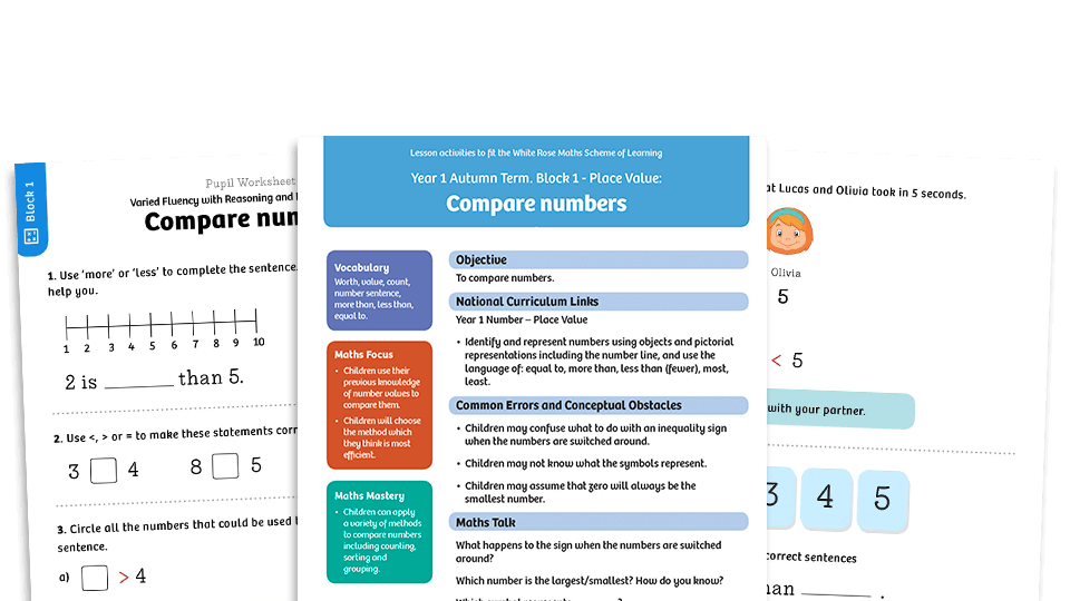 image of White Rose Maths: Year 1 Autumn Term – Block 1: Compare numbers maths worksheets