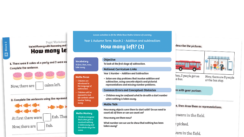 image of White Rose Maths: Year 1 Autumn Term – Block 2: How many left? (1) maths worksheets