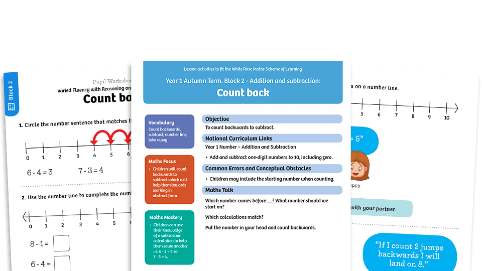 image of White Rose Maths: Year 1 Autumn Term – Block 2: Count back maths worksheets