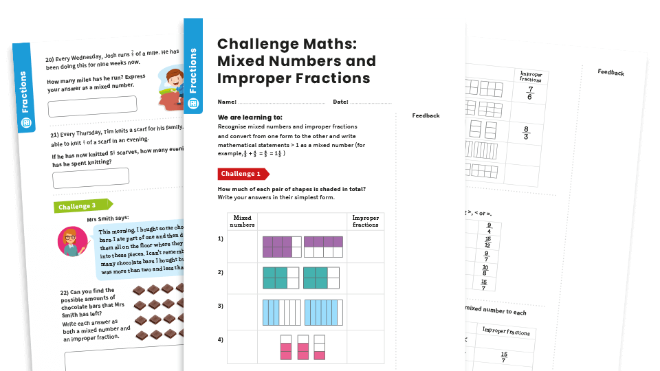 image of Mixed Numbers and Improper Fractions: Year 5 – Fractions – Maths Challenge