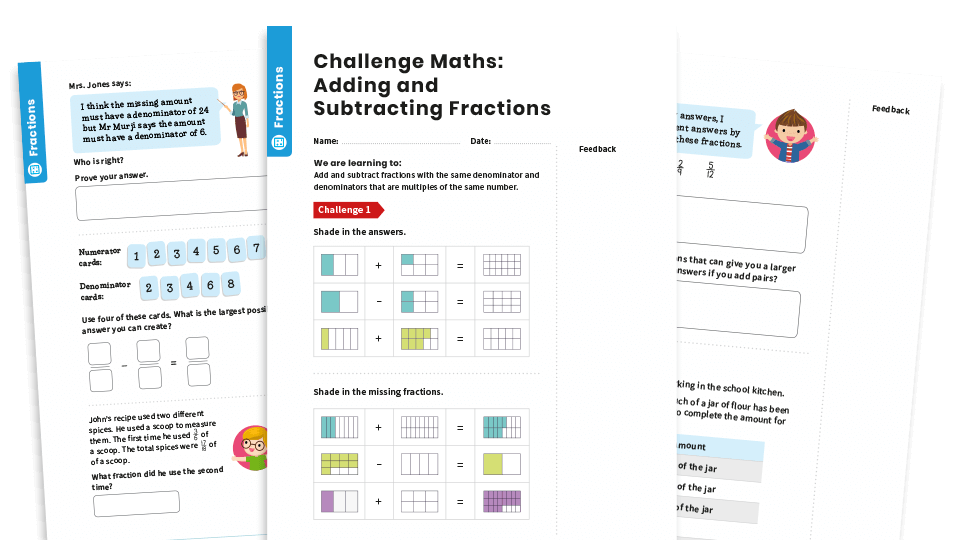 image of Adding and Subtracting Fractions: Year 5 – Fractions – Maths Challenge