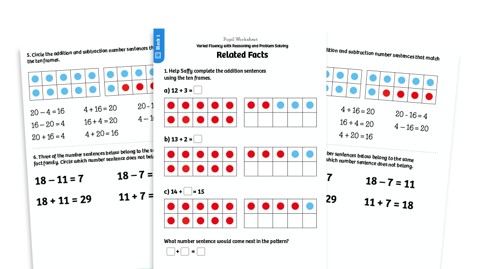 image of White Rose Maths: Year 1 Spring Term – Block 1: Related Facts maths worksheets