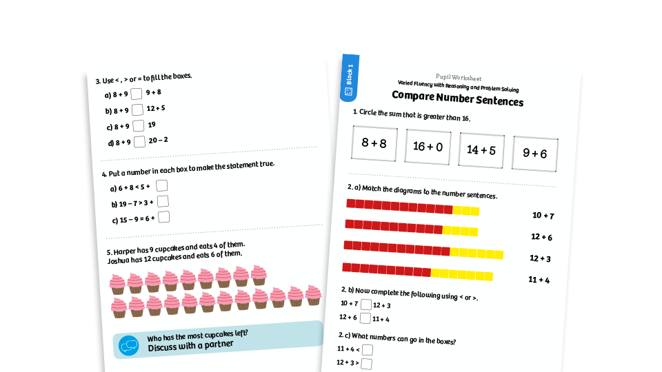 image of White Rose Maths: Year 1 Spring Term – Block 1: Compare Number Sentences maths worksheets