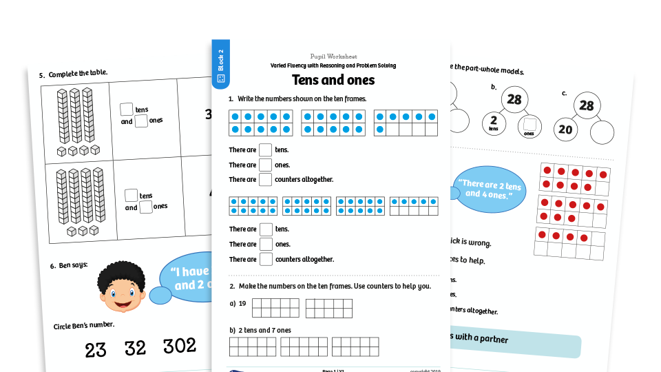 image of White Rose Maths: Year 1 Spring Term – Block 2: Tens and ones maths worksheets