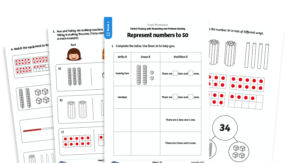 image of White Rose Maths: Year 1 Spring Term – Block 2: Represent numbers to 50 maths worksheets