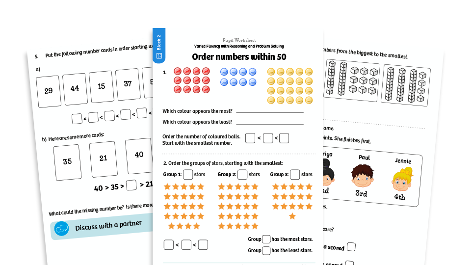 White Rose Maths Year 1 Spring Term Block 2 Order Numbers Within 50 