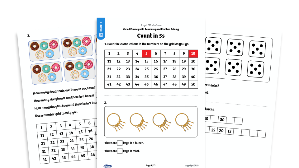 image of White Rose Maths: Year 1 Spring Term – Block 2: Count in 5s maths worksheets