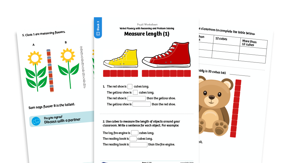 image of White Rose Maths: Year 1 Spring Term – Block 3: Measure length (1) maths worksheets