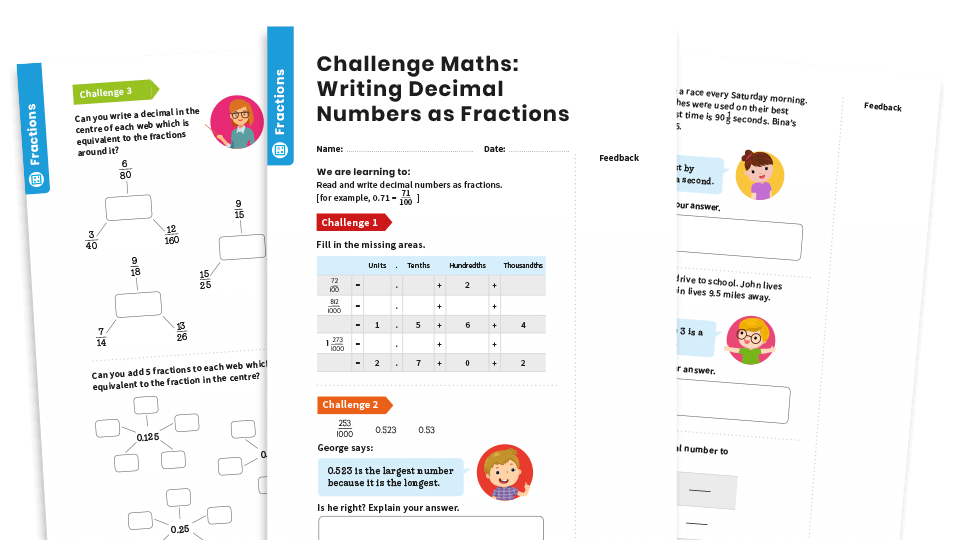 image of Writing Decimal Numbers as Fractions: Year 5 – Fractions – Maths Challenge