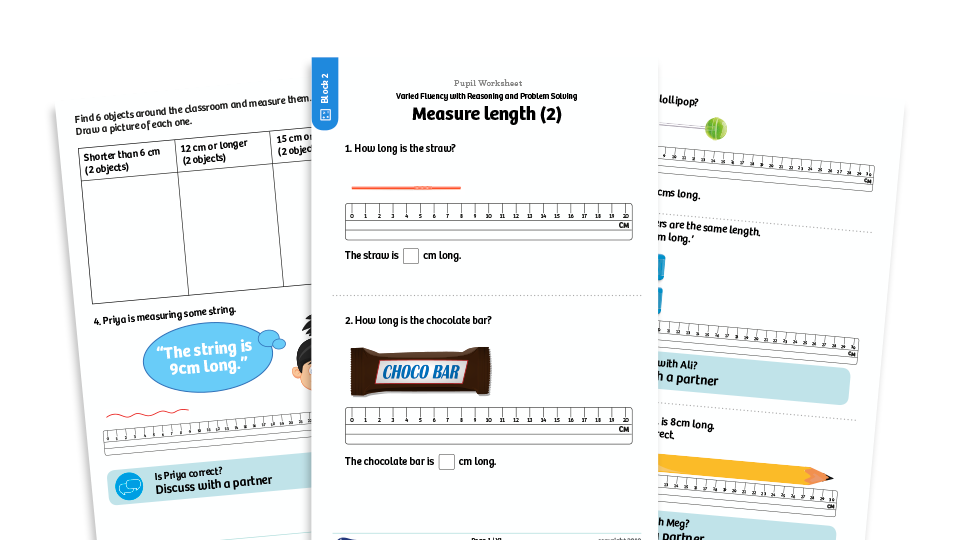 image of White Rose Maths: Year 1 Spring Term – Block 3: Measure length (2) maths worksheets