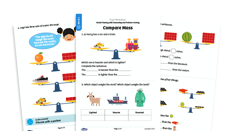 image of White Rose Maths: Year 1 Spring Term – Block 4: Compare mass maths worksheets maths worksheets