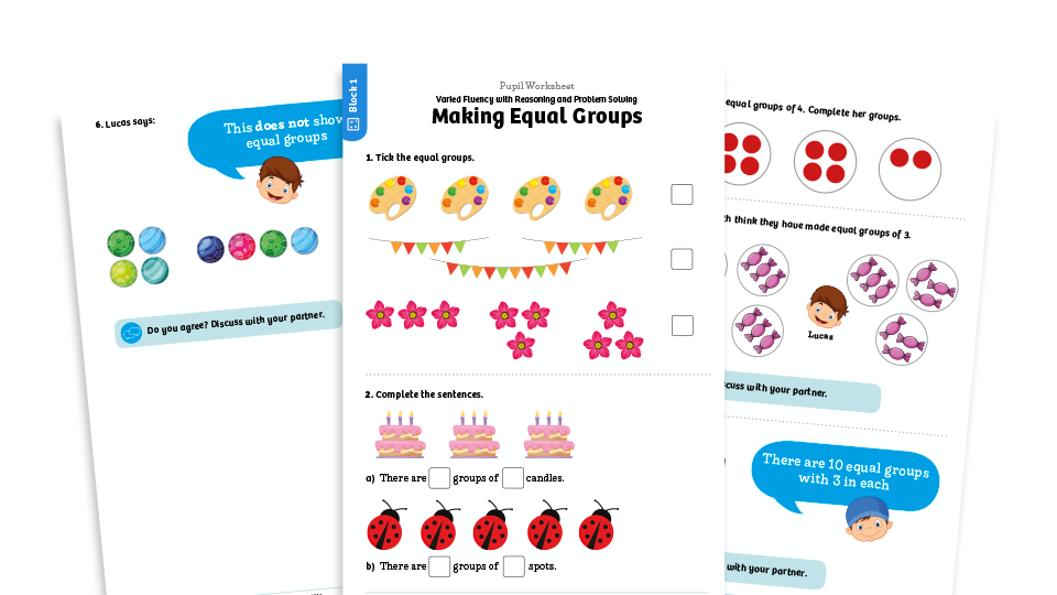 image of White Rose Maths: Year 1 Summer Term – Block 1: Making equal groups maths worksheets