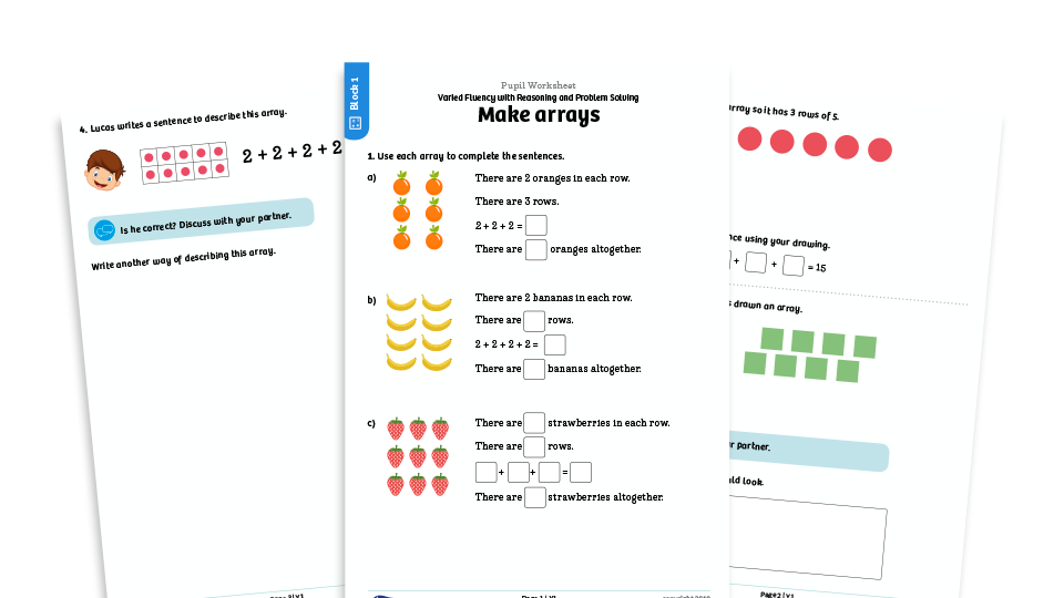 image of White Rose Maths: Year 1 Summer Term – Block 1: Make arrays maths worksheets