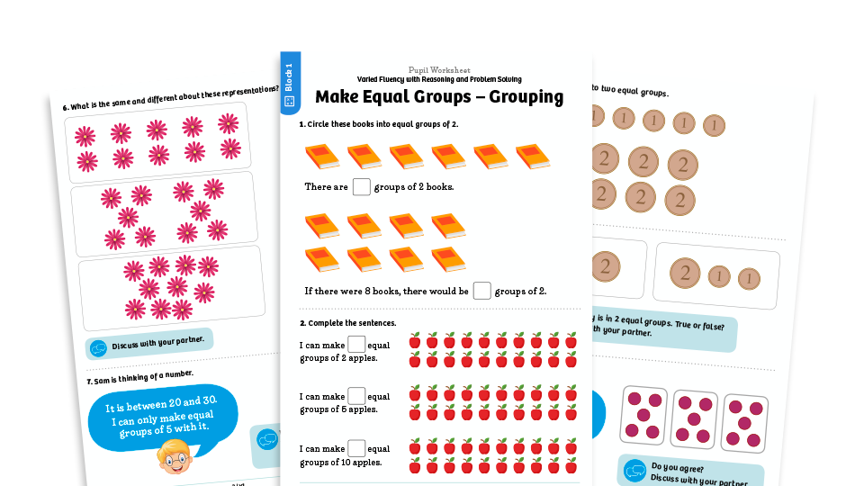 image of White Rose Maths: Year 1 Summer Term – Block 1: Make equal groups – grouping maths worksheets