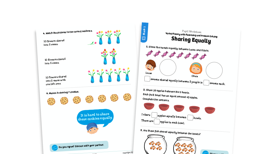 image of White Rose Maths: Year 1 Summer Term – Block 1: Sharing equally maths worksheets