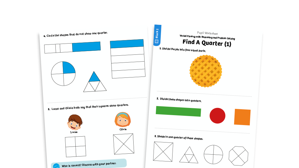 image of White Rose Maths: Year 1 Summer Term – Block 2: Find a quarter (1) maths worksheets