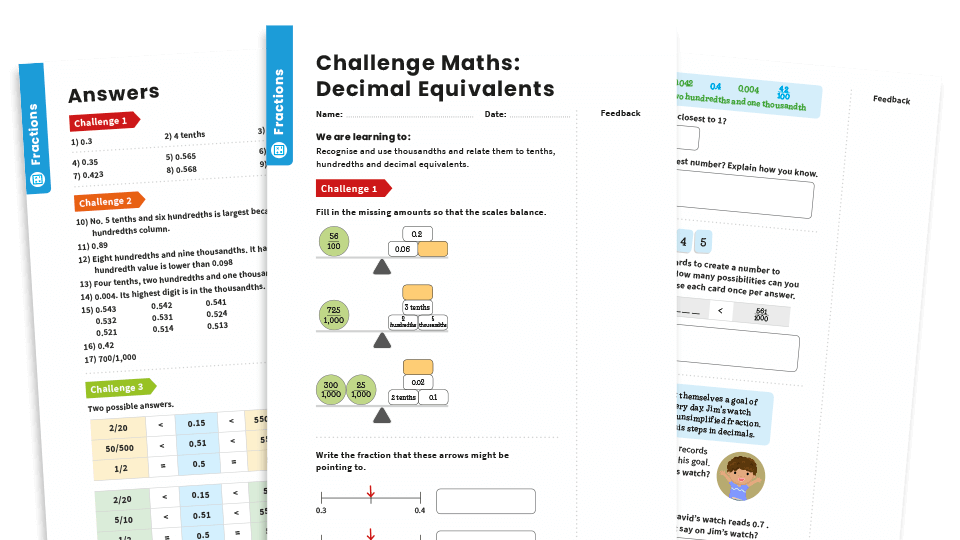 image of Decimal Equivalents: Year 5 – Fractions – Maths Challenge