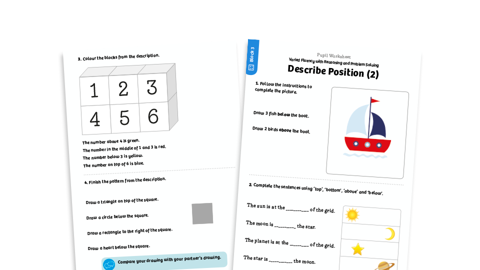 image of White Rose Maths: Year 1 Summer Term – Block 3: Describe position (2) maths worksheets