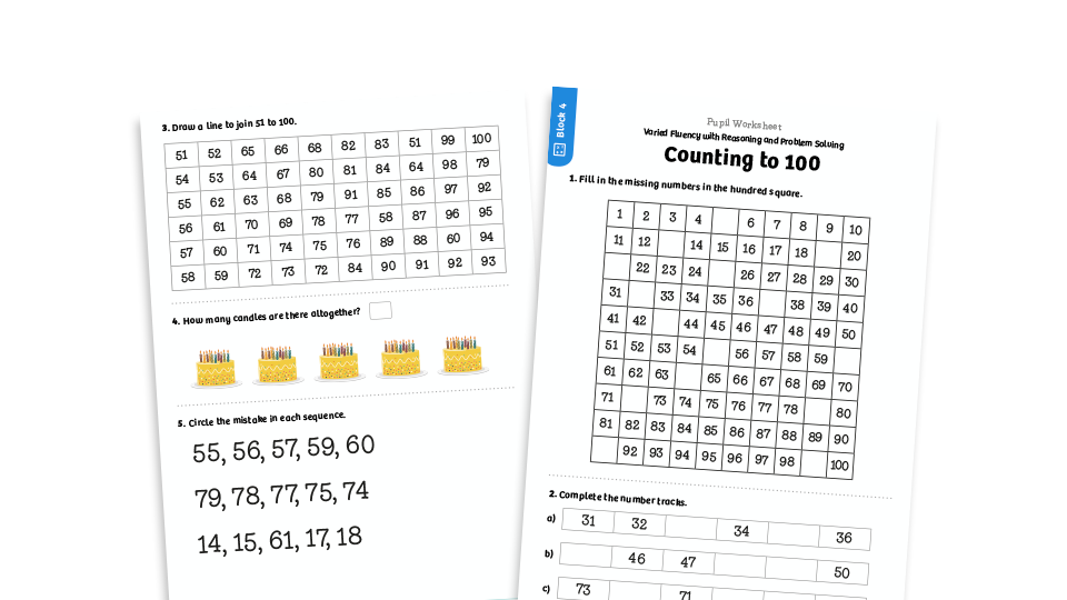 image of White Rose Maths: Year 1 Summer Term – Block 4: Counting to 100 maths worksheets