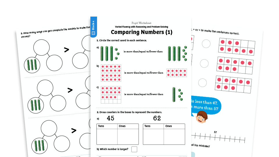 image of White Rose Maths: Year 1 Summer Term – Block 4: Comparing numbers (1) maths worksheets