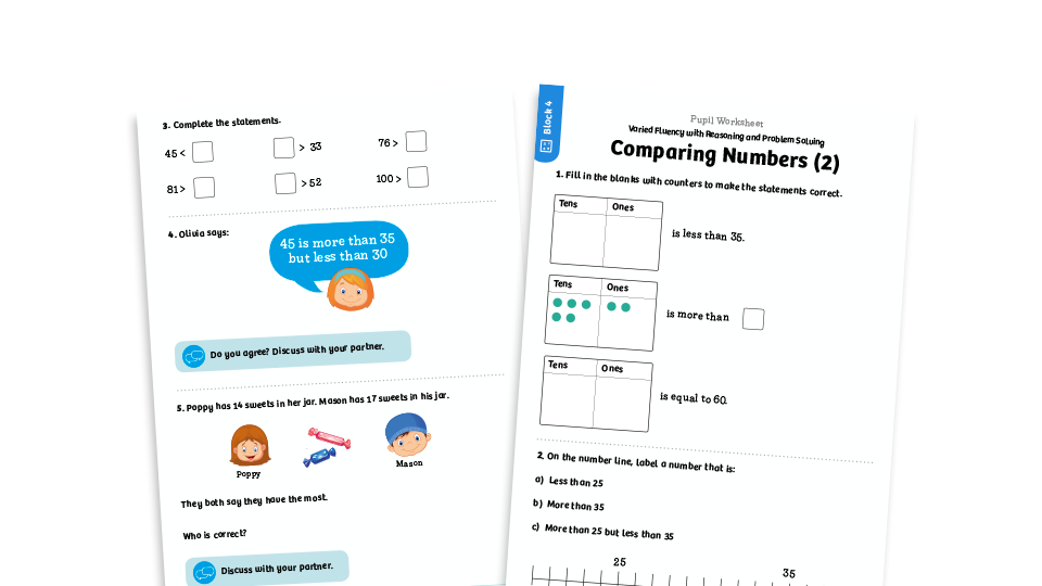 image of White Rose Maths: Year 1 Summer Term – Block 4: Comparing numbers (2) maths worksheets