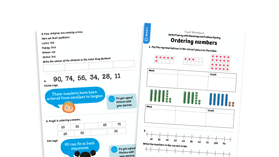 image of White Rose Maths: Year 1 Summer Term – Block 4: Ordering numbers maths worksheets