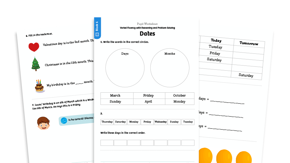 image of White Rose Maths: Year 1 Summer Term – Block 6: Dates maths worksheets