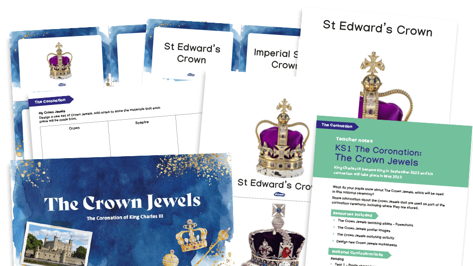 image of The Coronation of King Charles III - KS1 Activities and Worksheets: The Crown Jewels