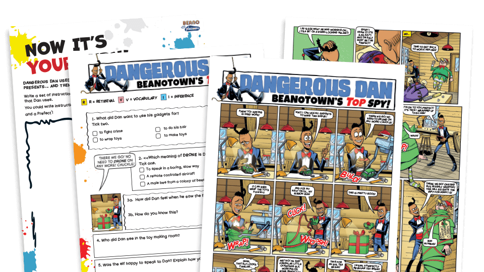 image of Dangerous Dan and the Xmas Elf – Key Stage 2 Beano Comprehension and Writing Activities Pack