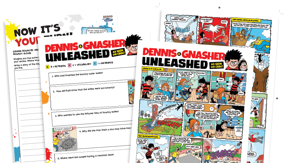 image of Dennis and his Bouncy Soles - Key Stage 2 Beano Comprehension and Writing Activities Pack